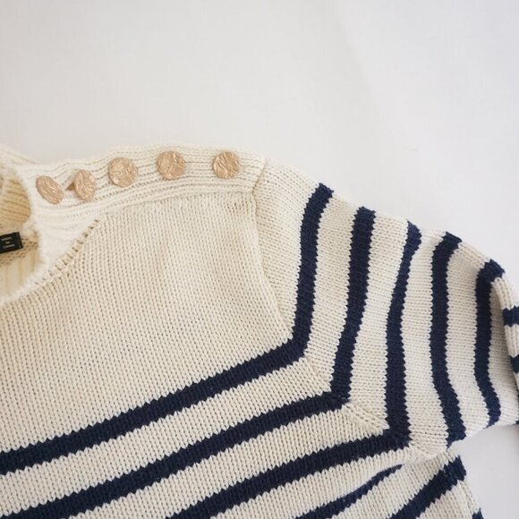 Zora Vichy Collection Cream w Navy Stripe Knit Ribbed Mockneck Sweater S - Picture 10 of 11